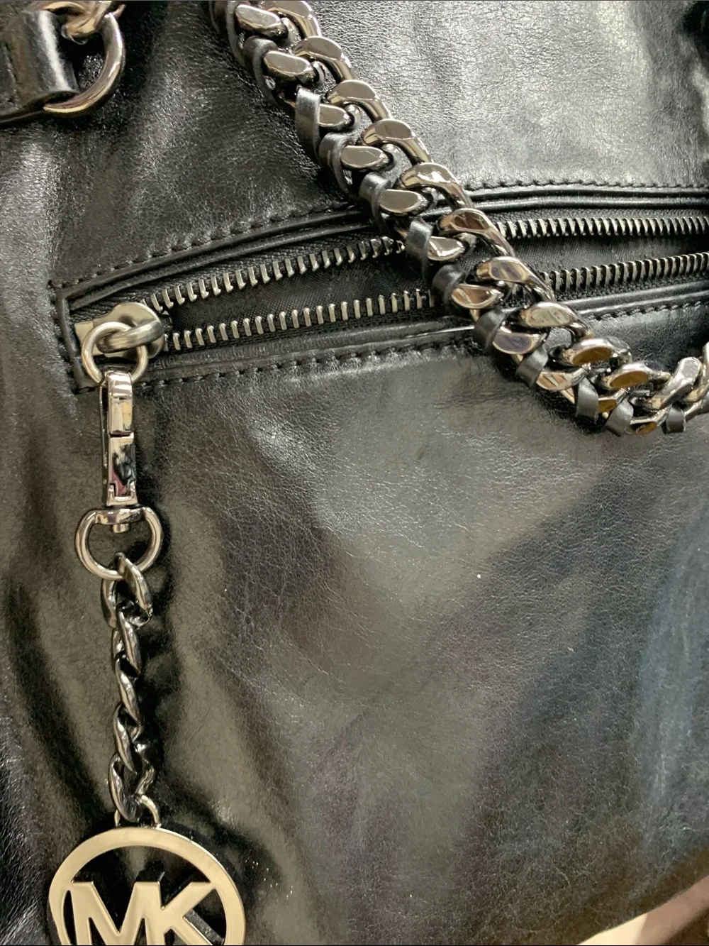 Michael Kors Black Leather Chain-Handle Satchel